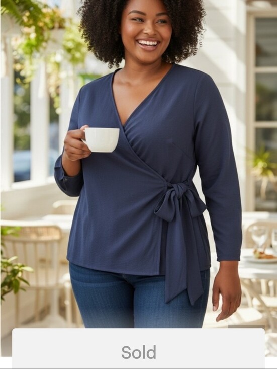 Jessica London Tops - Jessica London Deep Navy Wrap Tie Blouse.